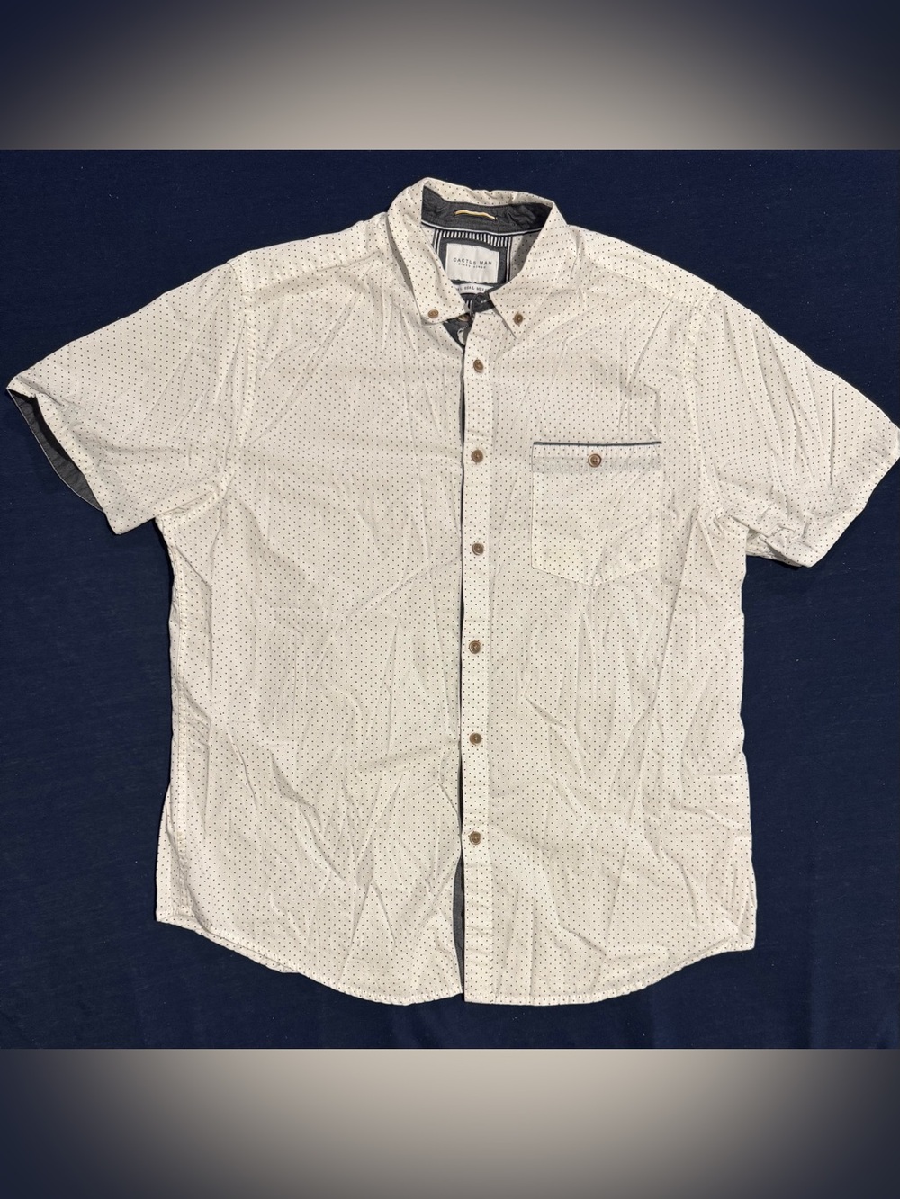 Cactus Men’s Large White Button-Down Casual Dress Short-Sleeve Polkadot Print